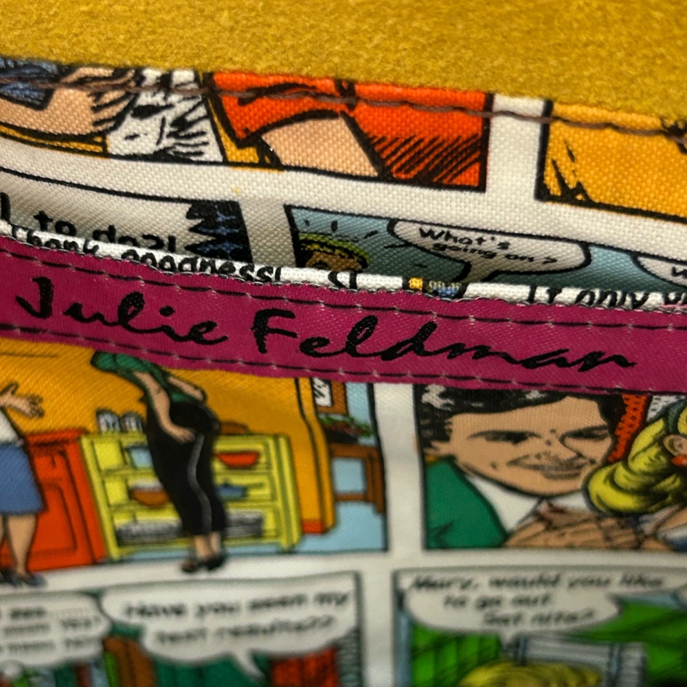 Julie Feldman Purse Elegant Yellow Leather Clutch Handbag Comic Strip Handmade - Picture 6 of 6